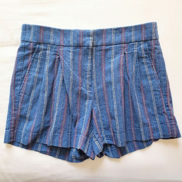 J. Crew Factory Blue Pleated Striped  Shorts Size 0 - Picture 1 of 3